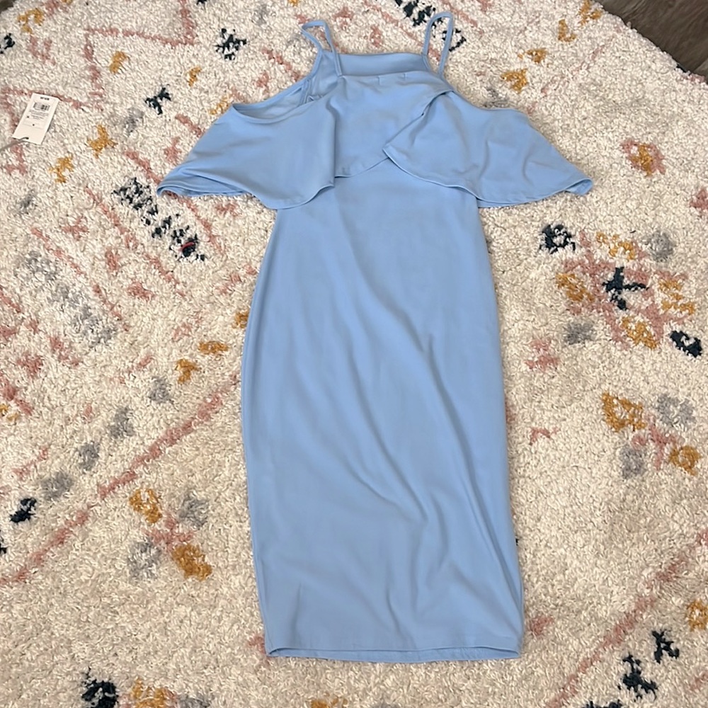Blue off the shoulder midi dress